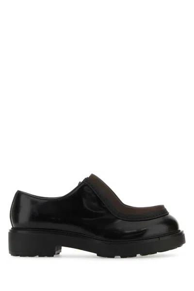 Prada Black Leather Diapason Lace-up Shoes In Brown