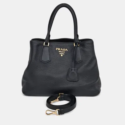 Pre-owned Prada Black Leather Dino Tote And Shoulder Bag