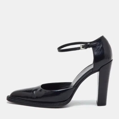 Pre-owned Prada Black Leather D'orsay Ankle Strap Pumps Size 38
