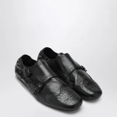 Prada Black Leather Double Buckle Shoes Men