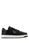 Prada Leather Sneakers With Perforated Toe Cap In Black