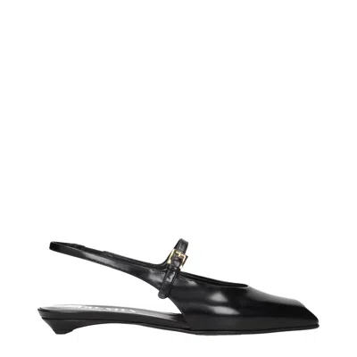 PRADA BLACK LEATHER FLAT SANDALS