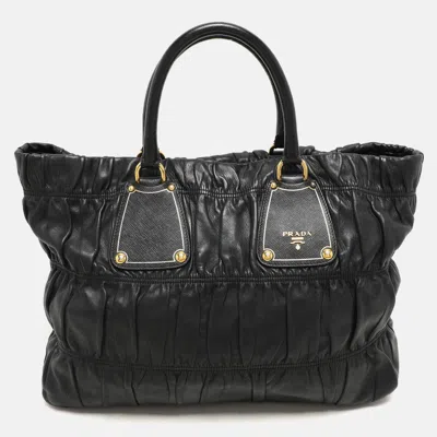 Pre-owned Prada Black Leather Gauffre Antic Tote