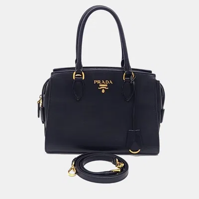 Pre-owned Prada Black Leather Glacé Calf Tote And Shoulder Bag