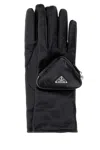 Prada Leather Gloves With Zippered Pocket And Stitched Detailing In F0002