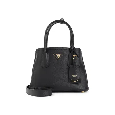 Prada Double Leather Handbag In Black