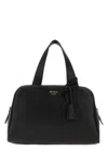 Prada Leather Handbag With Structured Shape And Top Handles In Black