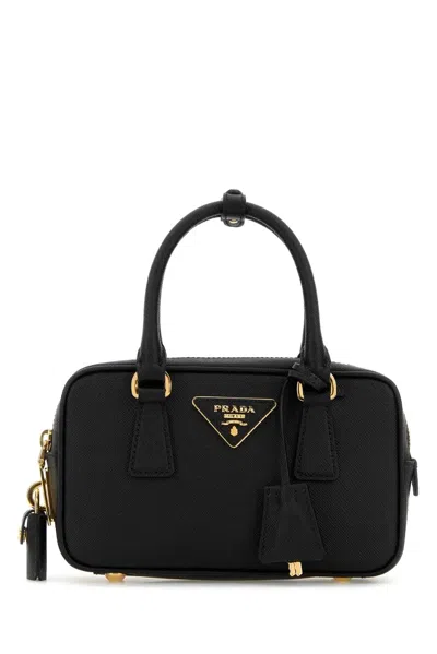 Prada Black Leather Handbag In Brown