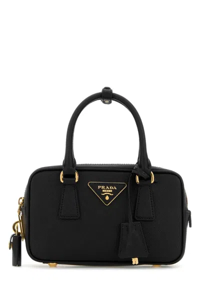 Prada Mini Handbag Bauletto Style Gold Hardware Top Handles In Black