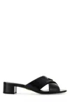 Prada Block Heel Square Toe Sandal In Black