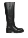 Prada Leather Knee-high Boots With Low Block Heel In Black