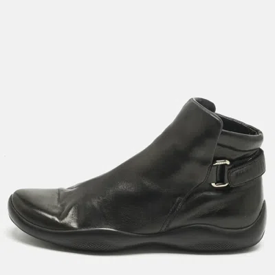Pre-owned Prada Black Leather High Top Sneakers Size 37