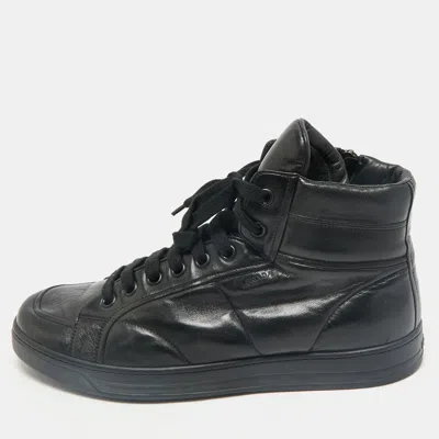 Pre-owned Prada Black Leather High Top Sneakers Size 43