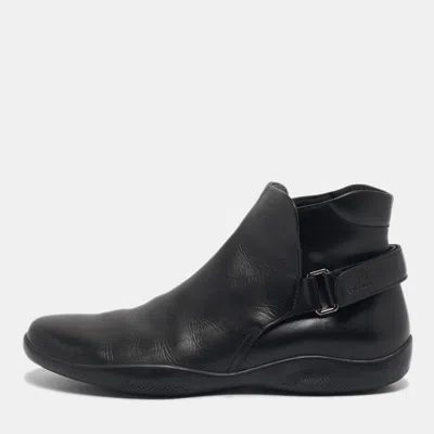 Pre-owned Prada Black Leather High Top Sneakers Size 43
