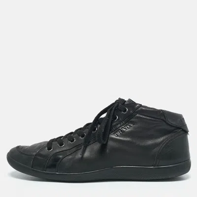 Pre-owned Prada Black Leather High Top Sneakers Size 45