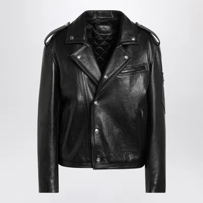 Prada Black Leather Jacket In Multi