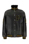 Prada Black Leather Jacket In Blue