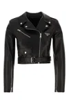 Prada Long-sleeved Zipper Leather Jacket In Nero