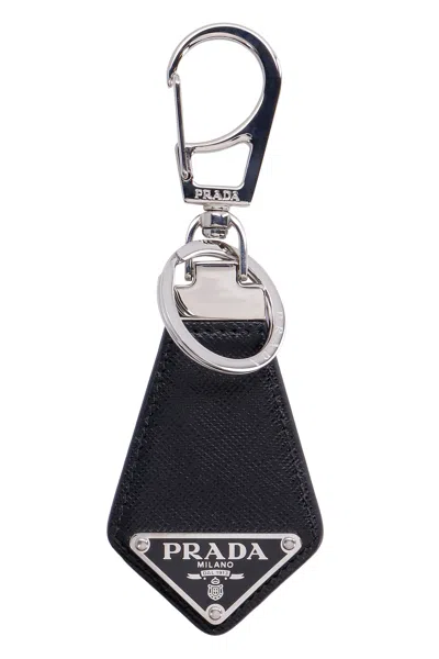 PRADA PRADA BLACK LEATHER KEY RING