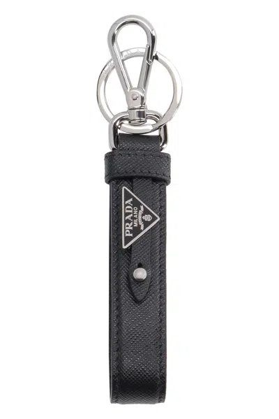 PRADA PRADA BLACK LEATHER KEY RING
