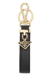 Prada Leather Triangular Keychain Gold-tone Hardware In Gray