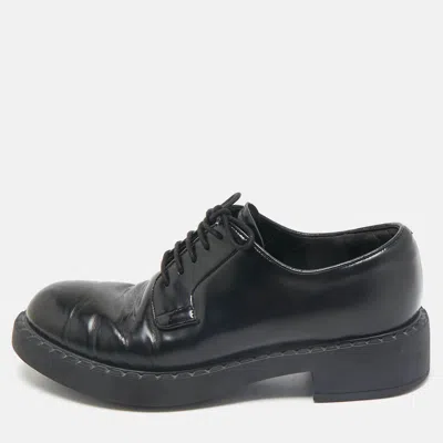 Pre-owned Prada Black Leather Lace Up Derby Shoes Size 38