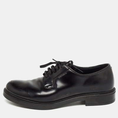 Pre-owned Prada Black Leather Lace Up Derby Size 42.5