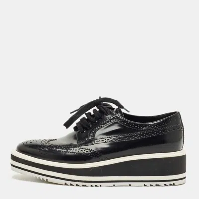 Pre-owned Prada Black Leather Lace Up Derby Sneakers Size 35.5