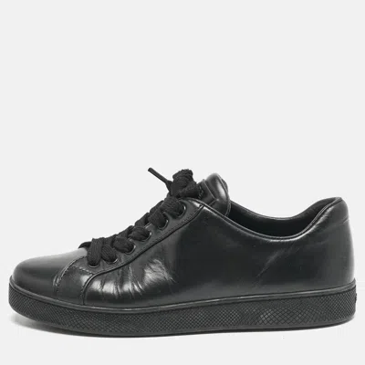 Pre-owned Prada Black Leather Lace Up Low Top Sneakers Size 37