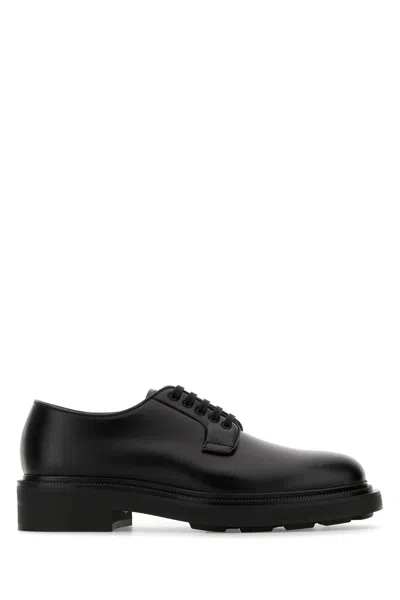 Prada Brushed Leather Lace-up Shoes Lace Up Shoes Black