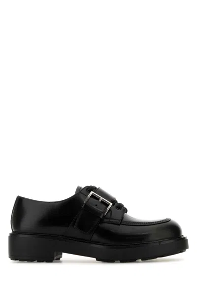 PRADA PRADA BLACK LEATHER LACE-UP SHOES