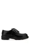 Prada Lace-up Block Heel Round Toe Shoes In Black