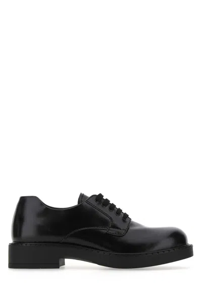 Prada Brushed Leather Lace-up Shoes Lace Up Shoes Black