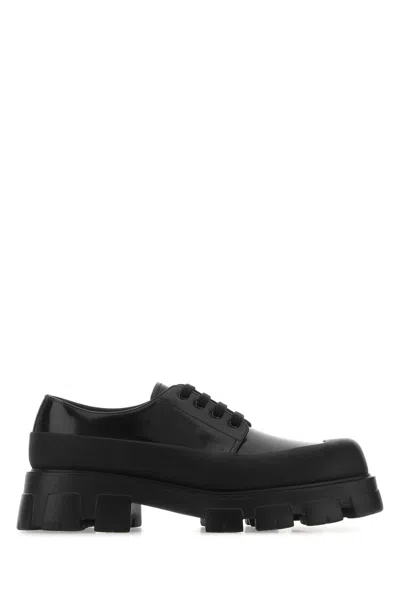 Prada Black Leather Lace-up Shoes In F0002