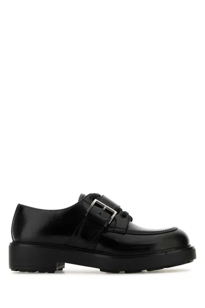 Prada Lace-up Block Heel Round Toe Shoes In Nero