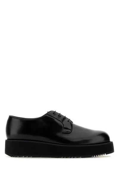 Prada Leather Lace-up Shoes Platform Sole In Black