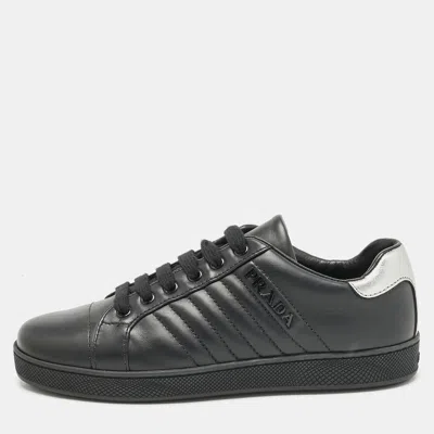 Pre-owned Prada Black Leather Lace Up Sneakers Size 37.5