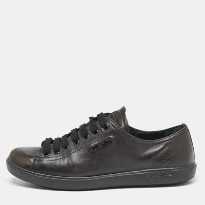 Pre-owned Prada Black Leather Lace Up Sneakers Size 38.5