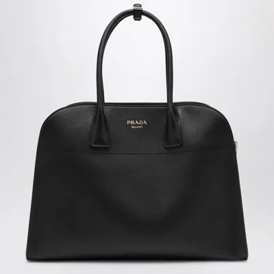 Prada Large Leather Tote Bag In Black