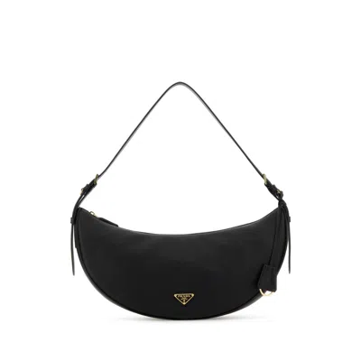 Prada Demi-lune Large Leather Shoulder Bag In Black