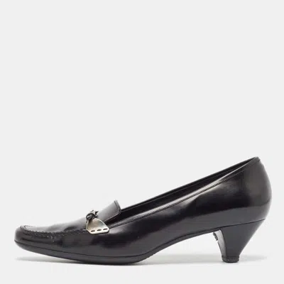 Pre-owned Prada Black Leather Loafer Pumps Size 40