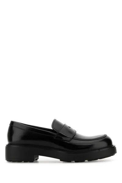 Prada Black Leather Loafers In Nero