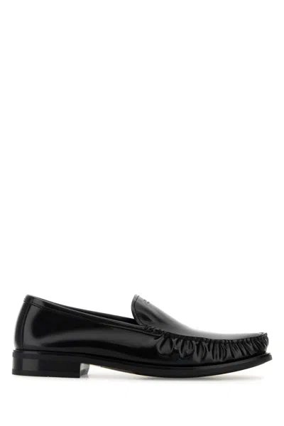 Prada Brushed Leather Loafers Shoes In Black