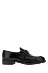 Prada Leather Loafers With Round Toe And Shiny Finish In Black
