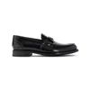 Prada Triangular Plaque Loafers In Black