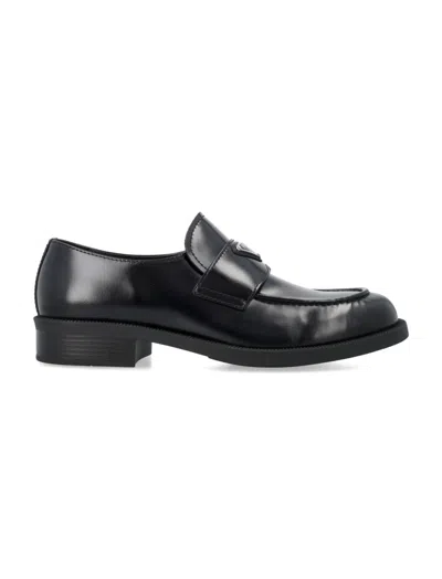 Prada Black Brushed Calf Leather Loafers