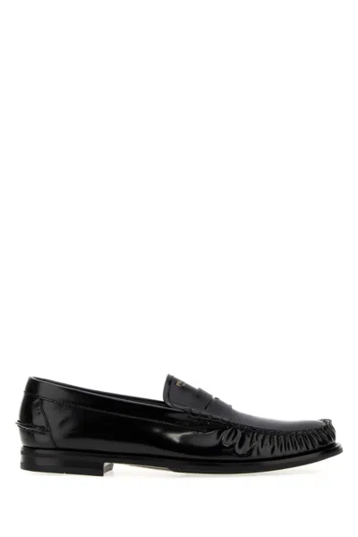 Prada Dark Brown Leather Loafers In Black
