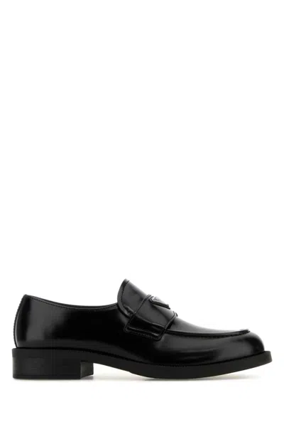 Prada Chocolate Moccasin In Black Patent Leather Men