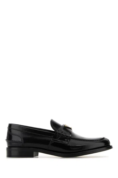 PRADA PRADA BLACK LEATHER LOAFERS