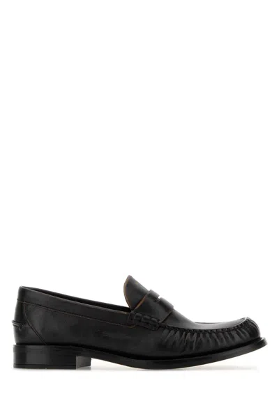 Prada Black Leather Loafers In Brown